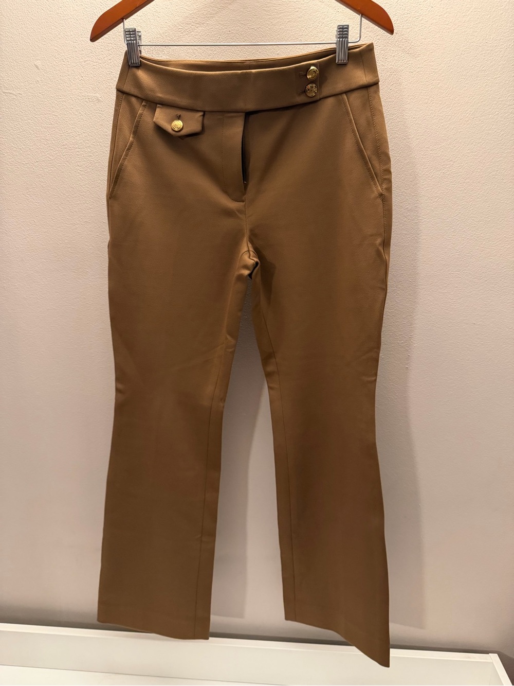 White House Black Market Camel Jacket Button Detail with Gold Accent